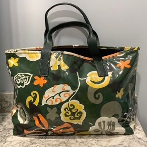 NWT Vintage J Crew Bahia print Canvas w/clear plastic cover tote bag